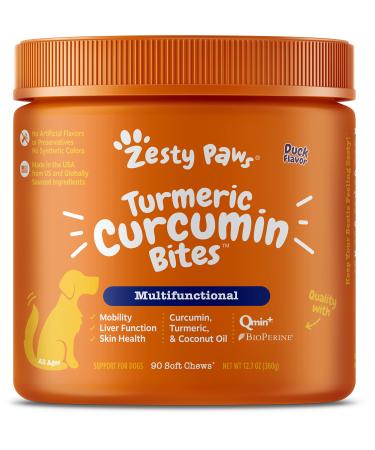 Zesty Paws Turmeric Curcumin Bites For Dogs All Ages Duck Flavor 90 Soft Chews