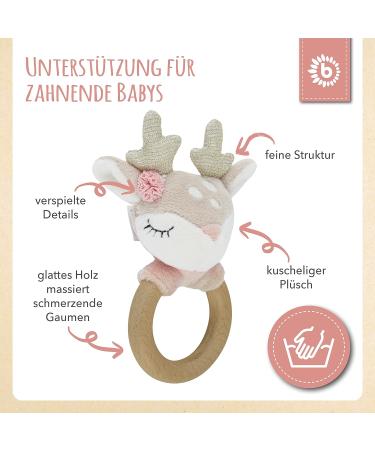 Bieco Reh Ella Greifling | Eco-Friendly Baby Wood Rattle & Gripping Rings | Cuddly Baby Deer Toy for Newborns | Perfect Baby Shower Gift - Buy Online on SooperMarket.com