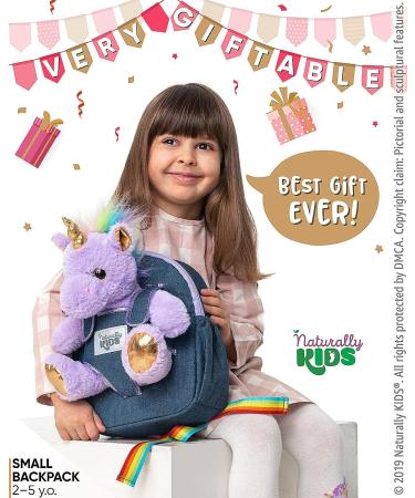 Naturally KIDS Small Unicorn Backpack for 3-4 Year Old Girls - Purple Toddler Backpack with Stuffed Animal - Perfect Gift for Girls - Includes Pockets & Reflective Logo - Buy Online on SooperMarket.com
