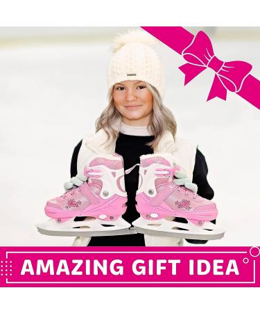 Xino Sports Deluxe Adjustable Ice Skates - Black/Pink, Faux Fur Padding, Reinforced Ankle Support - Pink Small Junior 13-3 - Buy Online on SooperMarket.com
