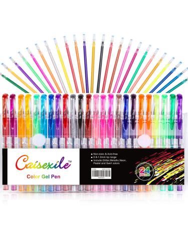 CAISEXILE 24 Coloring Glitter Gel Pens come with 24 Free Refills for Adult Coloring Drawing Doodling Writing 24 colors
