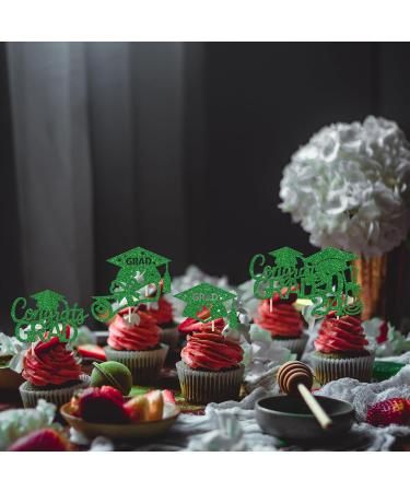 Rsstarxi 24 Pack 2024 Graduation Cupcake Toppers Glitter Congrats Grad 2024 Graduation Cap Diploma Cupcake Picks for Class of 2024 Graduation Theme Party Cake Decorations Green - Buy Online on SooperMarket.com