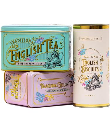New English Teas Vintage Victorian Tea & Biscuits Gift Set with 80 Fine English Teabags 2 Tea Caddies and Luxury Cornish Biscuits - Buy Online on SooperMarket.com