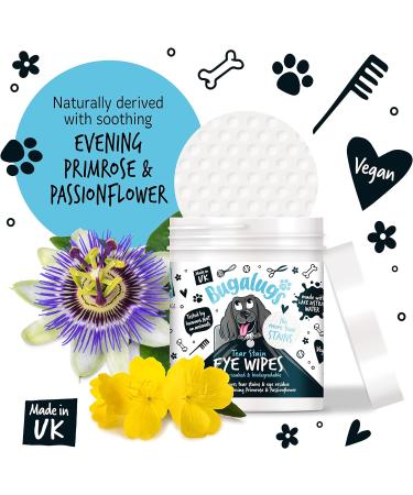 BUGALUGS Dog Eye Wipes 100 Biodegradable textured pre-soaked Dog Wipes. Safe & Easy Cleaning For Dogs - Pet Eye Wipes Remove Tear Stains Dog Eye Crust & Eye Discharge - Buy Online on SooperMarket.com