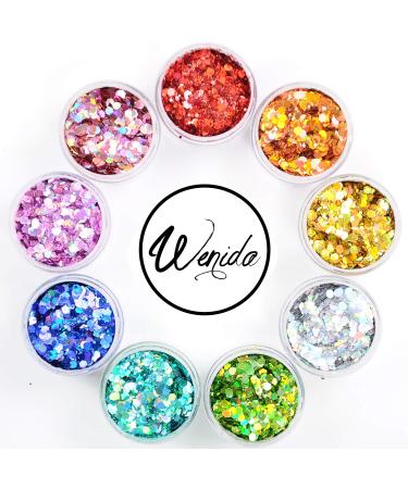 9 Colors Body Glitter Set - Holographic Cosmetic Festival Makeup for Nail, Hair, Eye, and Face - 190g Chunky Powder - 9 Bottle Variety Pack - Buy Online on SooperMarket.com