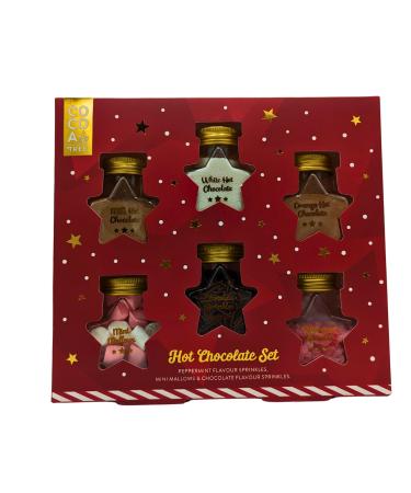 Hot Chocolate Gift Set - 6 X Star Jars Hot Chocolate Kit - Crushed Peppermint Flavour Candy Canes Marshallows Chocolate Flavour Sprinkles Milk White and Orange Hot Chocolate - 152g (Milk)