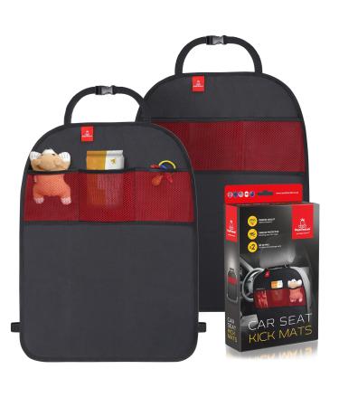 Royal Rascals Car Seat Kick Mat Protector & Kid's Back Seat Organiser - Set of 2 - Waterproof Upholstery Protection & Stain-Resistant Car Organisers - Accessories for Baby & Toddler Car Rides (Black)