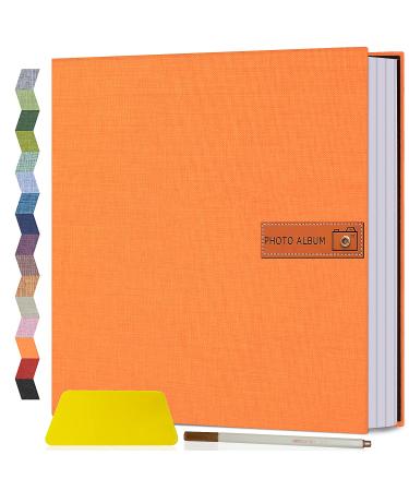 Popotop Large Photo Album Self Adhesive 4x6 5x7 8x10 Scrapbook Album DIY 60 Pages Picture Book,Gifts for Mom,Family Baby and Wedding,with Metal Pen and Plastic Board 13"x12.6"60pages Orange