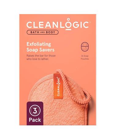Cleanlogic Bath & Body Exfoliating Soap Saver Exfoliator Scrubber Pouch Daily Skincare Routine for Smooth Clean Skin Assorted Colors 3 Count Value Pack Bath And Body - Soap Saver