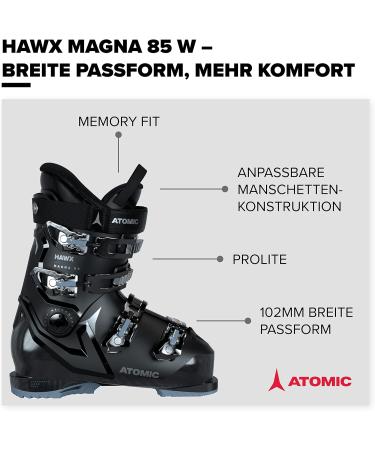 Atomic Hawx Magna 85W Women's Ski Boots - Black/Denim/Silver | 102mm Wide Fit | Prolite Stability & Memory Fit - Buy Online on SooperMarket.com