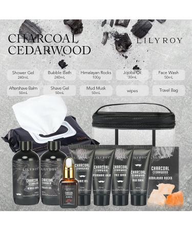 Men's Spa Gift Set for Father's Day - 10Pcs Charcoal Cedarwood Spa Kit with Jojoba Oil, Aftershave Balm, Shave Gel & More - Gift Basket for Dad - Buy Online on SooperMarket.com