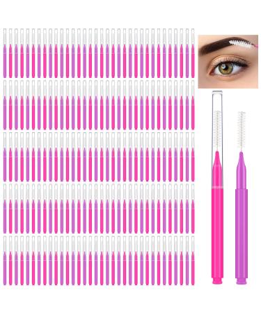 Patelai 150 Pieces Micro Eyebrow Brush with Cap Brow Lamination Brush Eyebrow Spoolie Brush Comb Eyebrow Lash Lift Tools Lash Filler Eyelashes Extensions Eyebrows (Pink and Purple)
