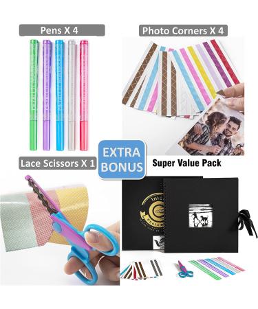 12x12 Inch Wedding Scrapbook Photo Album with 216 Photo Corners - 60 Pages, Black - Buy Online on SooperMarket.com