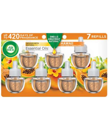 Air Wick Plug in Scented Oil Refill, 7 ct, Hawaii Exotic Papaya & Hibiscus Flower, Air Freshener, Essential Oils