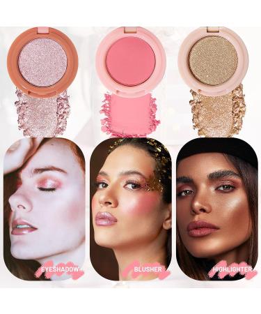 U-Shinein 3-in-1 Makeup Palette: Highlighter, Contour & Blush - Long-Lasting Pigment, Glow Pinkish (Color 01) - Buy Online on SooperMarket.com