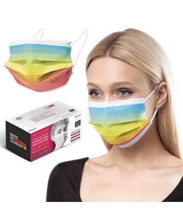 HARD 100 pieces Disposable Face Masks | Made in Germany | Type IIR & CE certified | Breathable Triple Layer - Filtration 99 78% | Elastic Earloops | Mouth Cover - Adults - Rainbow Classic 100 Piece standard size (17 5 cm x 9 5 cm) Rainbow Classic