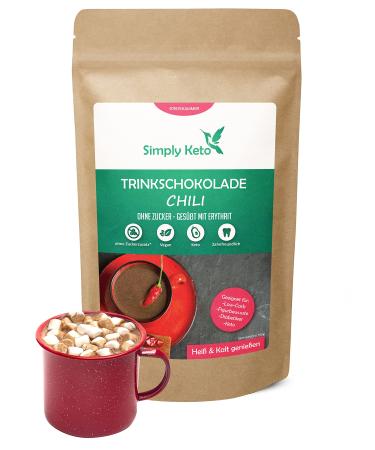 Simply keto drinking chocolate without added sugar (chili) 180g - ideal for iced or hot chocolate - cocoa powder with 42% cocoa - sweetened with erythrite stevia - under 1g net carbohydrates per portion of hot chili 180 g (1 Pack)