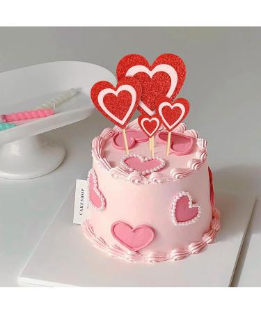 14 pcs Glitter Red Heart Cake Toppers Picks for Sweet Love Theme Wedding Engagement Valentine's Day Bridal Shower Mother's Day Party Cake Decors (Red Pink) - Buy Online on SooperMarket.com