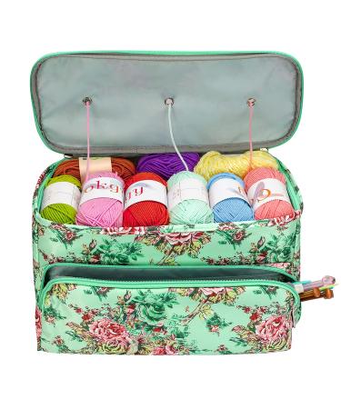 LOOEN Knitting Bag Yarn Storage Organizer Tote Bag Holder Case Cuboid with Zipper Closure and Pocket for Knitting Needles Crochet Hooks Project Accessories Easy to Carry green