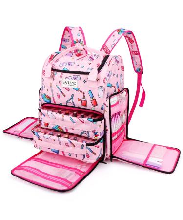 SAVILAND Nail Polish Organizer Bag: Waterproof Nail Polish Organizer Case Holds 80 Bottles & Nail Lamp Large Nail Organizers and Storage Bag Nail Polish Travel Case Backpack Organizer for Nail Supply