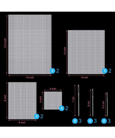 Clear Plastic Mesh Canvas Sheets Set with Large Eye Stitching Needles for Embroidery Craft - 8 Pieces in Various Sizes - Buy Online on SooperMarket.com