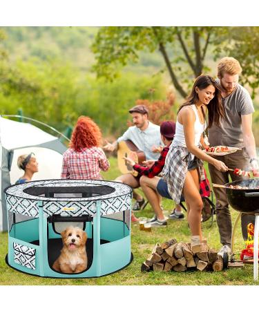 Portable Pet Playpen for Indoor Outdoor Travel | Foldable Exercise Kennel Tent for Dogs, Cats, Rabbits | Large Size with Free Carrying Case | Green - Buy Online on SooperMarket.com