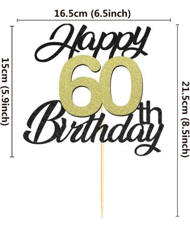 Sumerk 60th Birthday Cake Attachments - Gold & Black Decoration Accessories | Perfect for 60th Birthday Party - Buy Online on SooperMarket.com