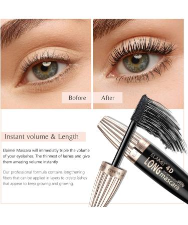 Mascara 4D Silk Fiber Waterproof: Black Volume and Length Smudge-Proof Mascara Thickening Lengthening Mascaras No Clumping Lasting All Day - Buy Online on SooperMarket.com