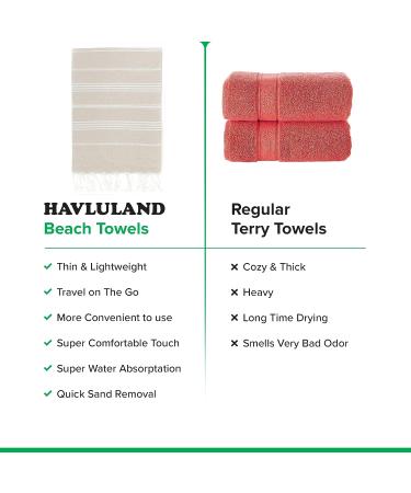 HAVLULAND Sale Pack of 2 Turkish Beach Towels - 100% Cotton, Super Absorbent, Quick-Dry, Sand Free - Oversized 71x39 Lightweight Blanket - Soft Bath Towel for Travel - Beige - Buy Online on SooperMarket.com