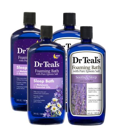 Dr Teal's Nighttime Foam Bath Mothers Day Variety Gift Set (4 Pack, 34oz Ea.) - Melatonin Sleep Bath, & Soothe & Sleep Lavender - Blended with Pure Epsom Salt - Essential Oils Promote a Better Sleep