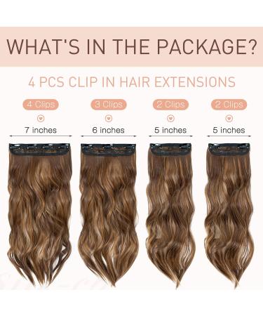 4PCS Curly Clip in Hair Extensions 22 Inches Synthetic Hair Pieces - Chocolate Brown to Sandy Brown - Full Head Wavy Hair for Women - Buy Online on SooperMarket.com