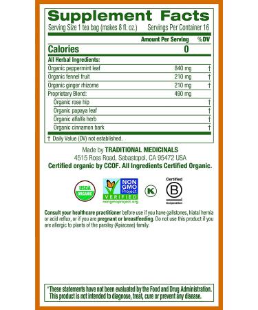 Traditional Medicinals Organic Belly Comfort Tea - Caffeine-Free Peppermint, 16 Wrapped Bags (0.99 oz) - Buy Online on SooperMarket.com