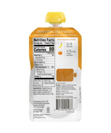 Plum Organics Stage 2 Baby Food Pouches - Banana and Pumpkin 3.5 oz (Pack of 12) | Organic Fresh Squeeze for Babies, Kids, and Toddlers - Buy Online on SooperMarket.com