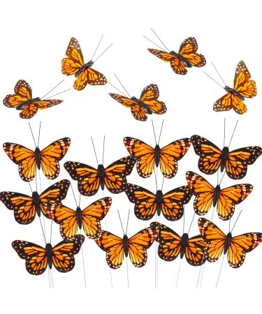12 Set Monarch Butterfly Decorations Feather Butterflies Picks Butterflies for Spring Flower Arrangements Butterfly on Wire for Crafts Butterfly DIY Crafts Garland (Orange  3 Inch) 4x3 Inch Orange