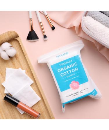 Hi Life Premium Organic Square Cotton Makeup Remover Pads - 200 Pack of 4 for Gentle Face Cleaning | Eco-Friendly Reusable Wipes for All Skin Types - Buy Online on SooperMarket.com