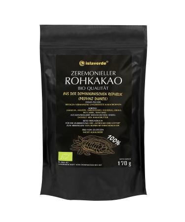 Islaverde ceremonial organic raw cocoa 100% from Premium cocoa beans fine powder 46% fat additional and sugar -free not alkalized from the Dominican Republic 170 g Dominican Republic 170 g (1 Pack)