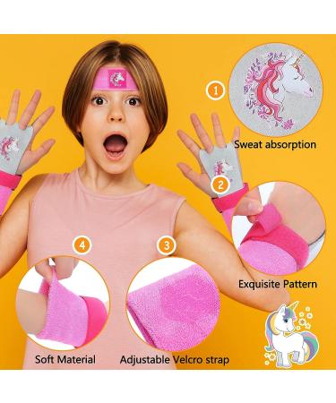 Unicorn Gymnastics Grips Set for Girls Kids - Pink Medium | 5 Pcs Hand Grips, Wristband, Sweatbands, Headband | Athletic Gloves with Drawstring Bags - Ideal Party Favors - Buy Online on SooperMarket.com