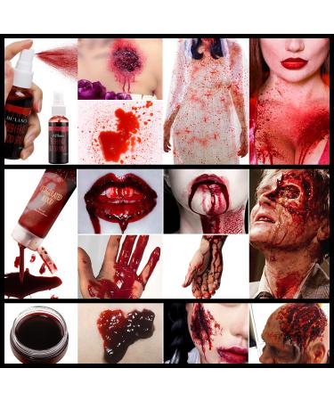 Fake Blood Makeup Kit - Washable Spray, Coagulated & Stage Blood Set - Halloween Face & Body Paint for Vampire, Zombie, Clown - 4pcs - Buy Online on SooperMarket.com