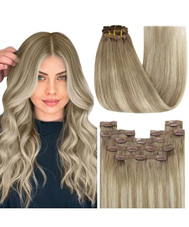 Youngsee clip in Extensions real hair ombre 50 cm clip in extensions medium brown balayage platinum blond real hair extensions clip hair recovery real hair clip in brown 120g 7 stucco #8a/60/8a 50 cm (7pcs) 1-clip-2- #8a/60/8a