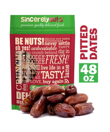 Sincerely Nuts Dried Pitted Dates (3 LB) Healthy Alternative Dessert-Fiber and Vitamin Rich Snack-Great Addition to Smoothies, Recipes, and More-Vegan, Gluten-Free and Kosher Superfood 3 Pound (Pack of 1)