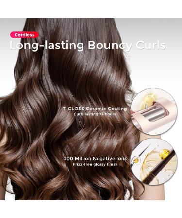 Buy TYMO Curlgo Eco 1 Inch Cordless Automatic Rotating Curling Iron - Dual Voltage Travel Hair Curler for Beach Waves Safe & Tangle-Free Gold Blush - Buy Online on SooperMarket.com