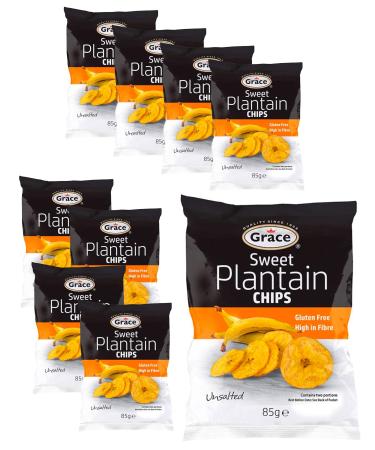 9 x 85g Sweet Plantain Chips Unsalted Banana Crisps Natural Lunch Snack Gluten Free