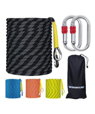 WEREWOLVES 8MM Climbing Rope, 32ft/65ft/98ft/165ft/246ft High Strength Outdoor Safety Static Rock Climbing Rope, Escape Rope, Rappelling Rope, Fire Rescue Parachute Rope Blcak 8mm 32FT(10M)