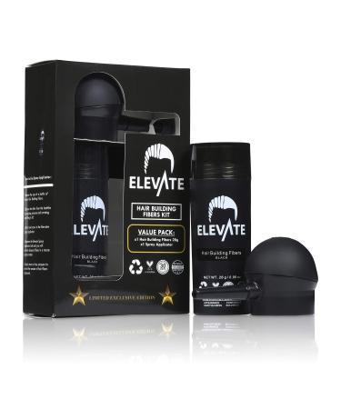 ELEVATE Hair Perfecting 2-in-1 Kit Set Includes Natural Hair Thickening Fibers & Spray Applicator Pump Nozzle | Instantly Conceal & Thicken Thinning or Balding Hair Areas (Medium Brown) (Black)