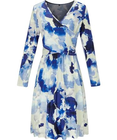 OUGES Womens V-Neck Maternity Nursing Dress with Pockets - XL Long Sleeve Floral Casual Wear - Buy Online on SooperMarket.com
