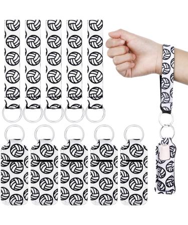 20 Pcs Volleyball Chapstick Holder Keychains Lanyard Set, Include Lipstick Holder Keychains Volleyball Pattern Sport Theme Portable Lipstick Holder and Wristlet Keychain Lanyard for Chapstick (White)