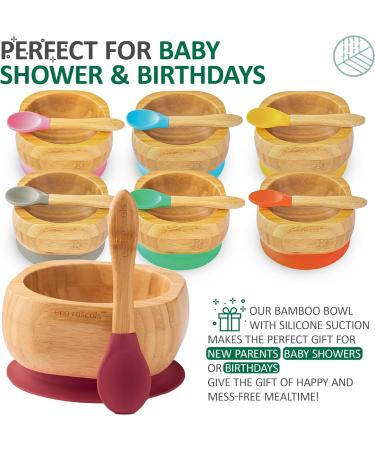 Eco Rascals Natural Bamboo Baby/Toddler Bowl & Spoon Set | Suction Base | BPA Free (Red) | Weaning Feeding Set - Buy Online on SooperMarket.com