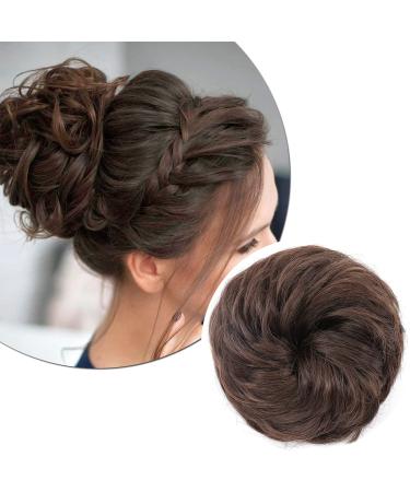 Scrunchy Scrunchie Hair Bun Extensions Thick Updo Hairpiece Ponytail Wavy Curly Messy Donut Hair Chignons Hair Piece - Dark Brown mix Light Auburn 45 g Dark Brown & Auburn