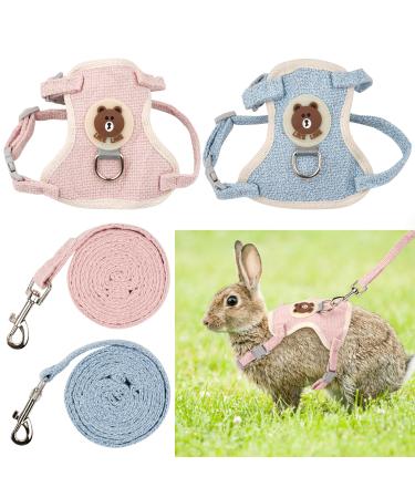 2 pieces of rabbits leash adjustable rabbit leash 120cm soft rabbit leash rabbits accessories rabbits dishes for rabbits cats small dogs and other small pets (blue and pink)