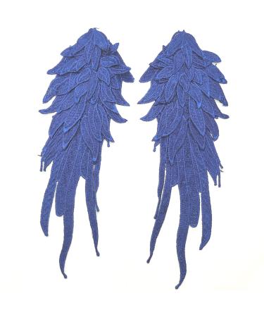 YOOGCORETT 1 Pair Navy Blue Embroidered Angel Wings Lace Fabric Sew On Flower Patches Trims Applique for Wedding DIY Craft Sewing Scrapbooking Clothes Accessory 12.2 x 4.3"Inch